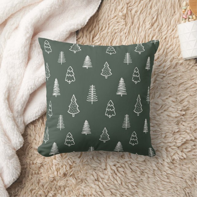 Cojín Decorativo Boho Pine Trees Modern Winter Forest Dark Green (Manta)
