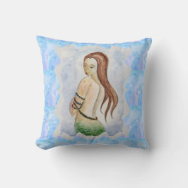 Cojín Decorativo Boho Playa Océano Azul Sirena Acuarela
