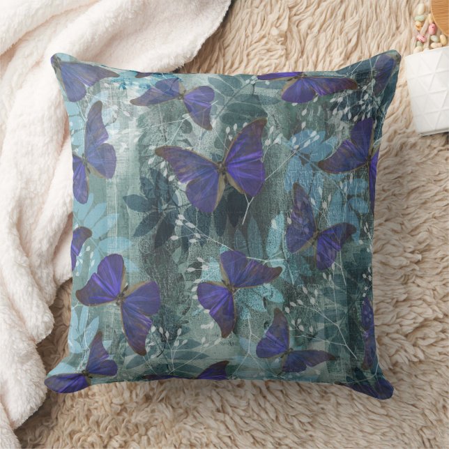Cojín Decorativo Boho Purple Butterfly y Cyan Botanical Original (Manta)