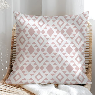 Cojín Decorativo Boho Rosa Polvorienta y Blanco Navajo