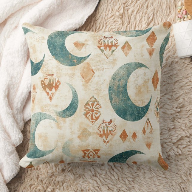 Cojín Decorativo Boho Rústico Floral Lunar Botánico Terroso (Manta)