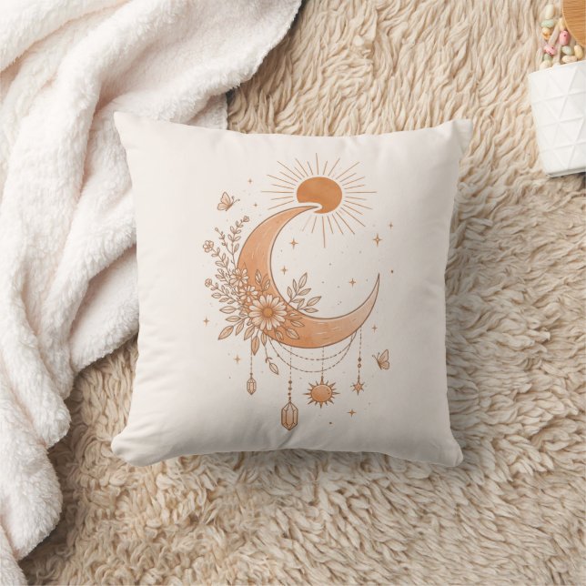 Cojín Decorativo Boho Sun & Moon Floral Throw Pillow (Manta)
