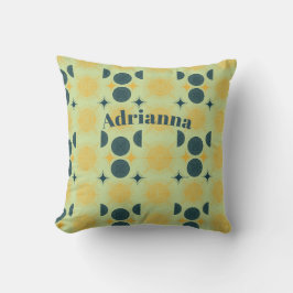 Cojín Decorativo Boho Sun Moon Stars Mint Blue Yellow Personalizado