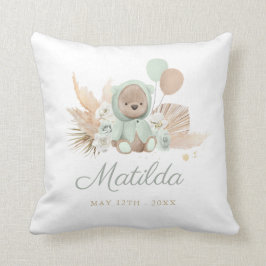Cojín Decorativo Boho Teddy Bear Baby Shower Gift Sage Green