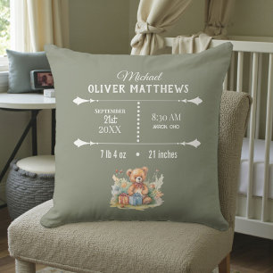Cojín Decorativo Boho Teddy Bear Bebé Recién Nacido Personalizado 