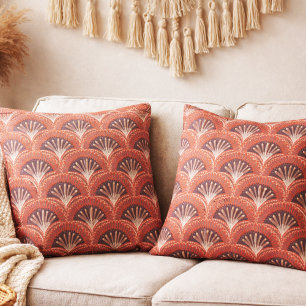 Cojín Decorativo Boho Terracota Estampado de Abanico Tropical Escal