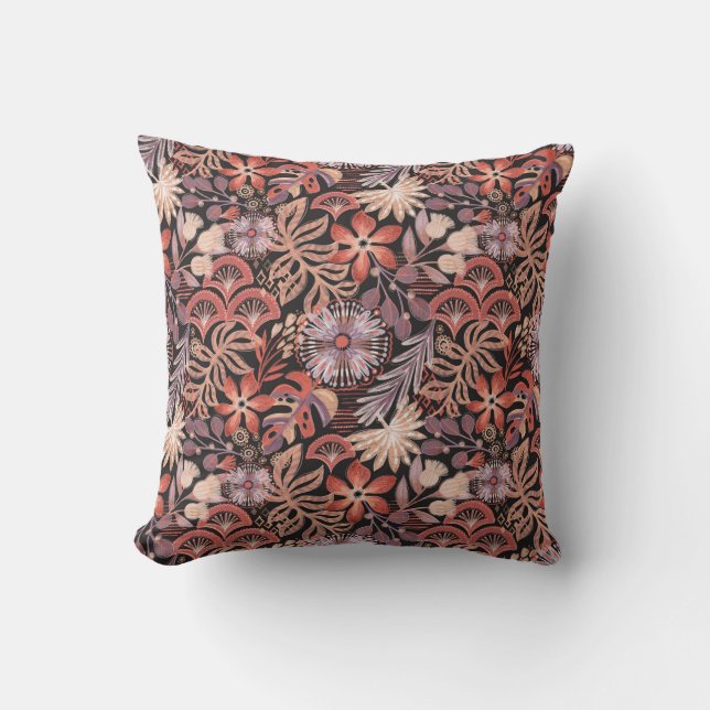 Cojín Decorativo Boho Terracotta Floral Pattern (Anverso)
