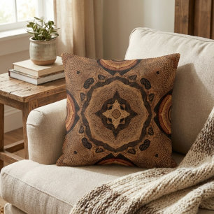 Cojín Decorativo Boho Terroso Marrón Tribal Mandala Caleidoscopio
