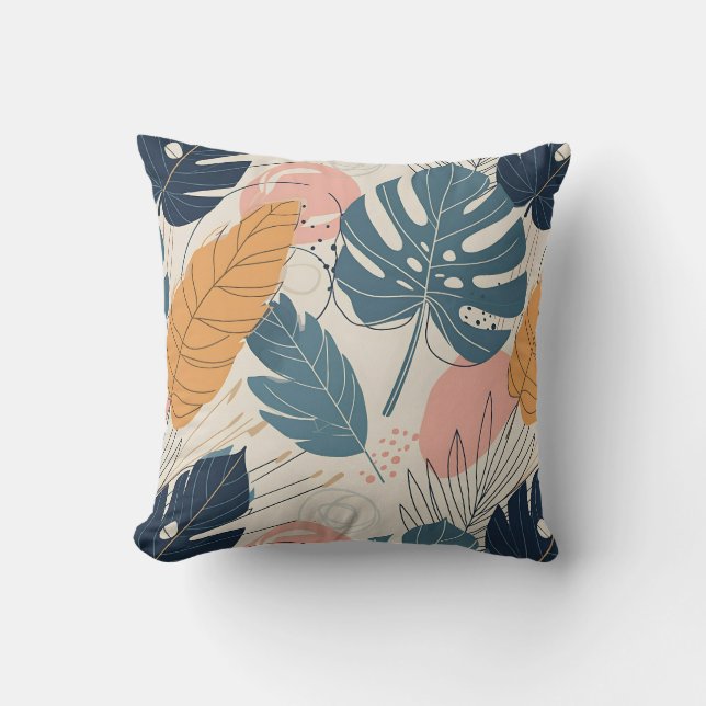 Cojín Decorativo Boho Tropical Moderno Hojas Abstracto (Anverso)
