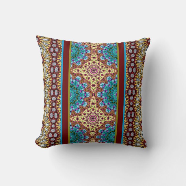 Cojín Decorativo Boho turquesa de oro verde (Anverso)