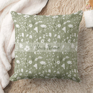Cojín Decorativo Boho Verde Sage Floral Flores Silvestres Personali