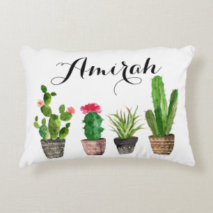 Cojín Decorativo Boho Watercolor Suculum Personalizado Acento Pillo