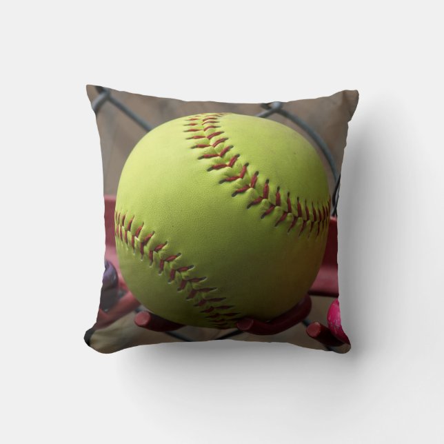 Cojín Decorativo Bola amarilla del campo de softball (Anverso)