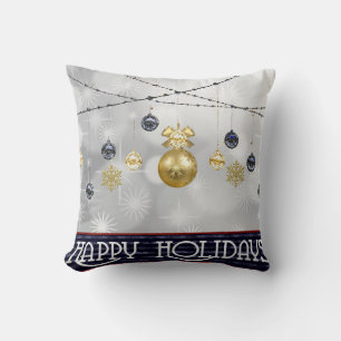 Cojín Decorativo Bola Blanca y Azul de Nieve Decorativa Feliz Navid
