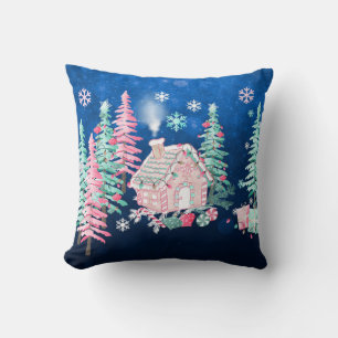 Cojín Decorativo Bola Blanca y Azul de Nieve Decorativa Feliz Navid