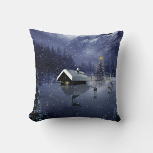 Cojín Decorativo Bola Blanca y Azul de Nieve Decorativa Feliz Navid