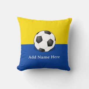 Cojín Decorativo Bola de fútbol de fondo amarillo y azul