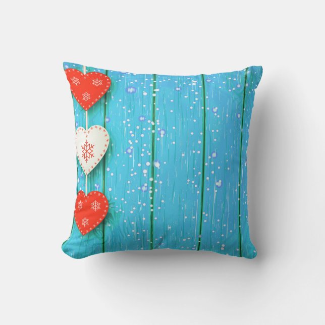 Cojín Decorativo Bola decorativa de fondo de madera Feliz Navidad (Anverso)