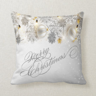 Cojín Decorativo Bolas de Navidad,Copos de nieve,Luces, Feliz Navid