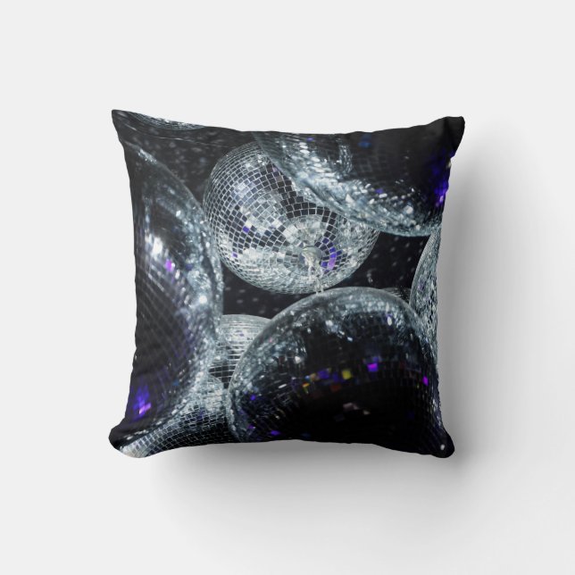 Cojín Decorativo Bolas Disco: Atmósfera Fiesta oscura (Anverso)