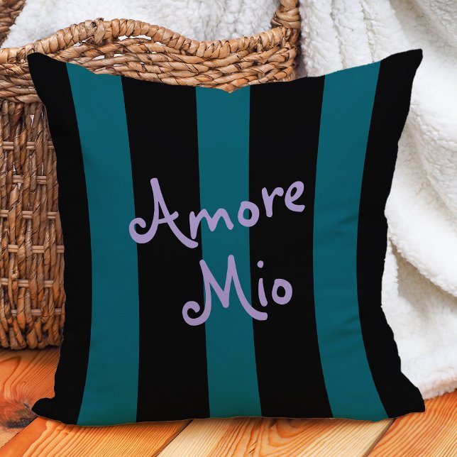 Cojín Decorativo Bold Black and Teal Stripes | Amore Mio (Subido por el creador)