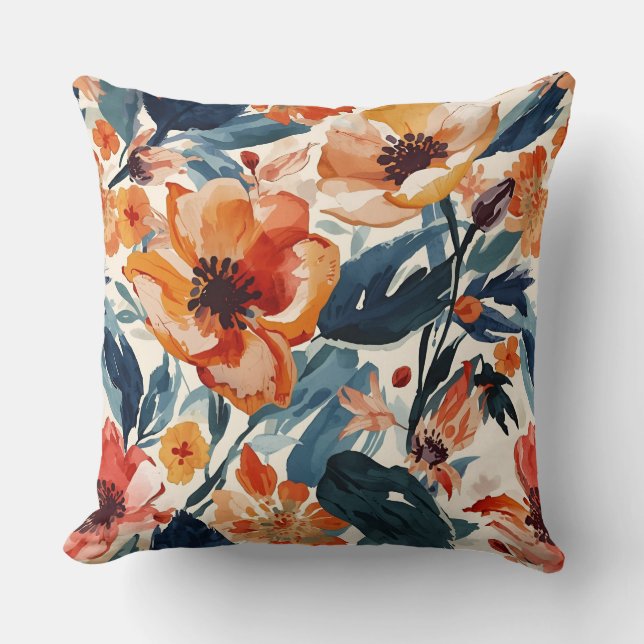 Cojín Decorativo Bold Sunset Blooms Warm Floral Botanical Pattern (Anverso)