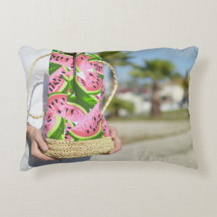 Cojín Decorativo Bolsa impresa con melón de agua rosa y verde