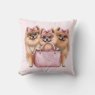 Cojín Decorativo Bolsa rosa de Perros Pomeranos de moda