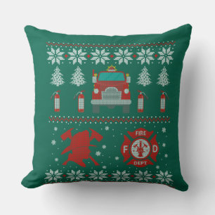 Cojín Decorativo Bomberos bomberos Navidades suéter navideño feo