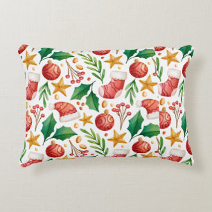 Cojín Decorativo Bombillas rojas, piezas de poinsettia y nuez de na