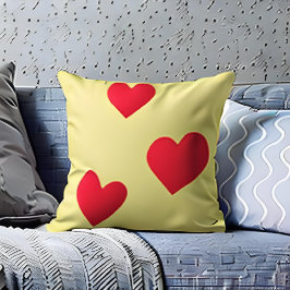 Cojín Decorativo Bonita decoración casera amarilla de corazones roj