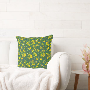 Cojín Decorativo bonita flor amarilla diminuta con fondo verde
