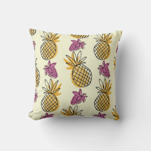 Cojín Decorativo Bonita piña y fresa de ilustracion