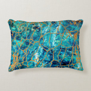 Cojín Decorativo Bonita textura de lujo de mármol azul con oro.