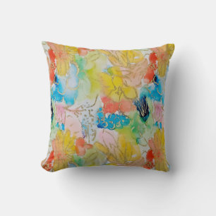 Cojín Decorativo Bonito acuarela arte rosa, amarillo, azul