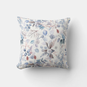 Cojín Decorativo Bonito acuarela Floral Azul invernal