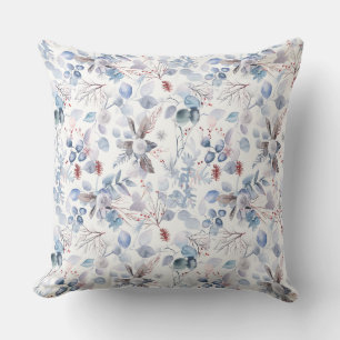 Cojín Decorativo Bonito acuarela Floral Azul invernal