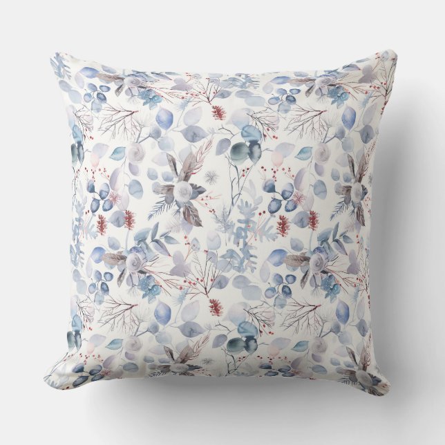 Cojín Decorativo Bonito acuarela Floral Azul invernal (Anverso)