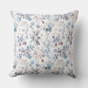Cojín Decorativo Bonito acuarela Floral Azul invernal