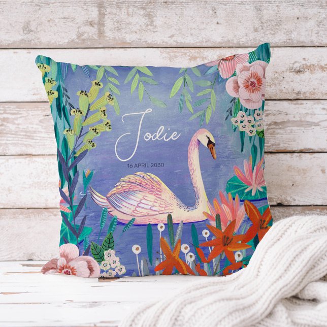 Cojín Decorativo Bonito acuarela Floral Swan Princess Throw (Subido por el creador)