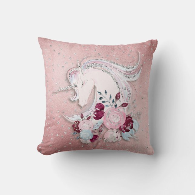 Cojín Decorativo Bonito acuarela Unicornio Plata rosa (Anverso)