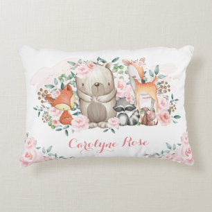 Cojín Decorativo Bonito Animales De Woodland Chica De Rosas Rosa