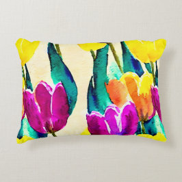 Cojín Decorativo Bonito arte de tulipán acuarela Púrpura