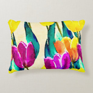 Cojín Decorativo Bonito arte de tulipán acuarela Púrpura