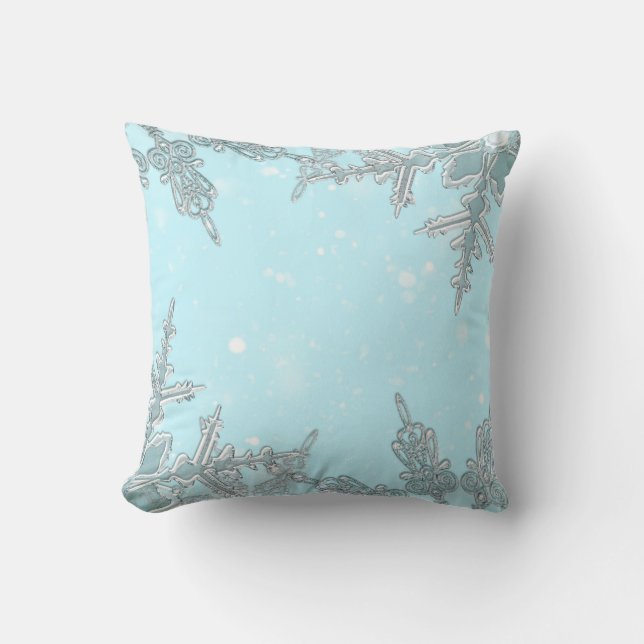 Cojín Decorativo Bonito Blue Winter Wonderland Elegant Snowflakes (Anverso)