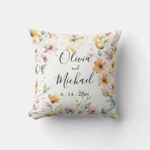 Cojín Decorativo Bonito Boho Naranja Pink Watercolor Flores silvest
