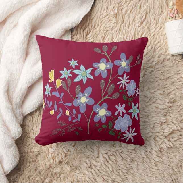 Cojín Decorativo Bonito Cranberry Lavender Floral Pillow (Manta)