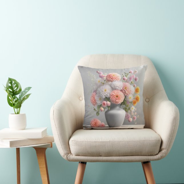 Cojín Decorativo Bonito Dahlia Bouquet En Vasa Gris (Silla)