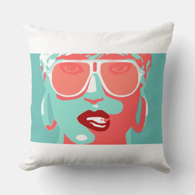 Cojín Decorativo Bonito de arte pop Mujeres gafas de sol pintalabio (Anverso)