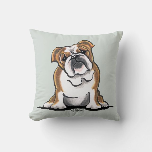 Cojín Decorativo Bonito de sentada de Bulldog inglés marrón y blanc (Anverso)